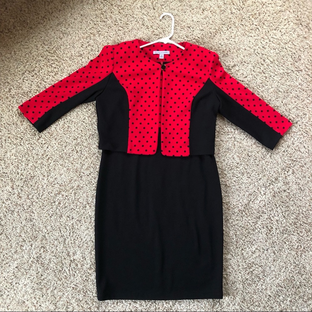 Danny & Nicole 2pc Red & Black Polka Dot Jacket Dress Set Size 8